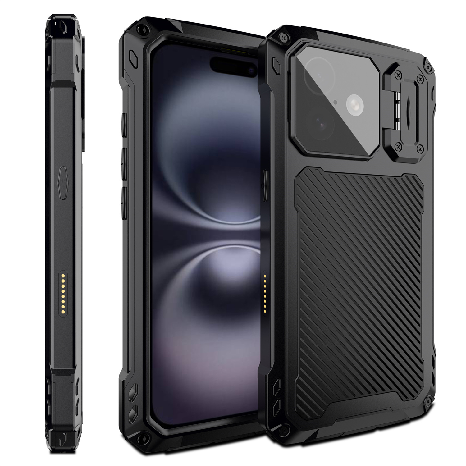 Phone case: for iPhone 16 15 14 Pro Max 16 Plus Metal Case with  Cover & Stand [Compatible with Magnetic] [Built-in Kickstand] Heavy Duty Rugged Magnetic Phone Case