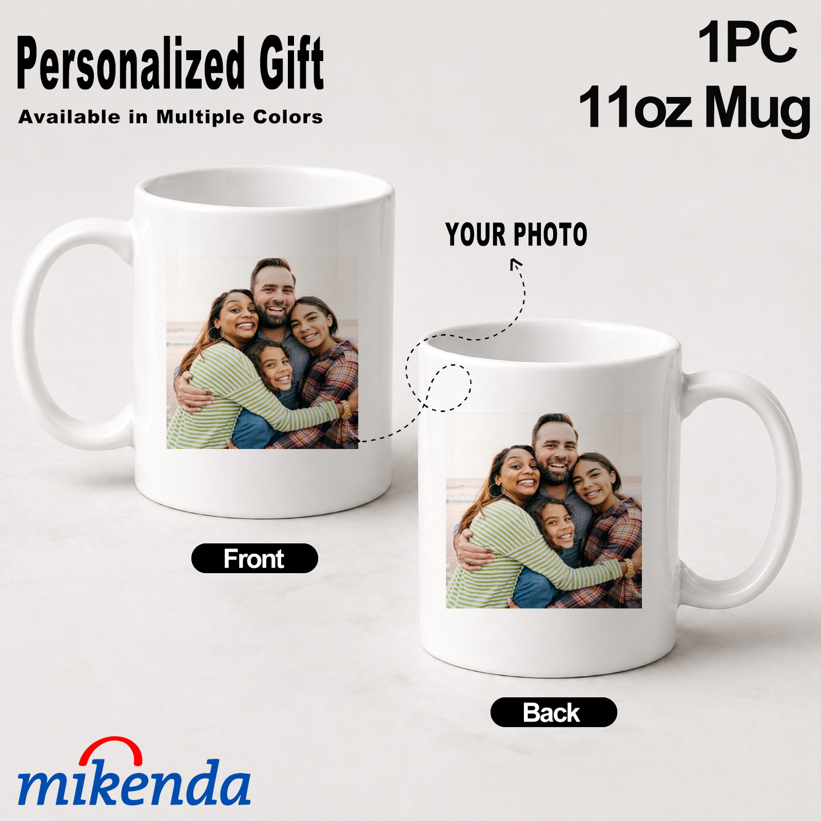 TEMU 1pc 11oz Custom Photo Ceramic Mug, Personalized Gift Coffee Cup, Front And Back Picture Print, Multiple Colors , Mug For Coffee Tea Hot Cold