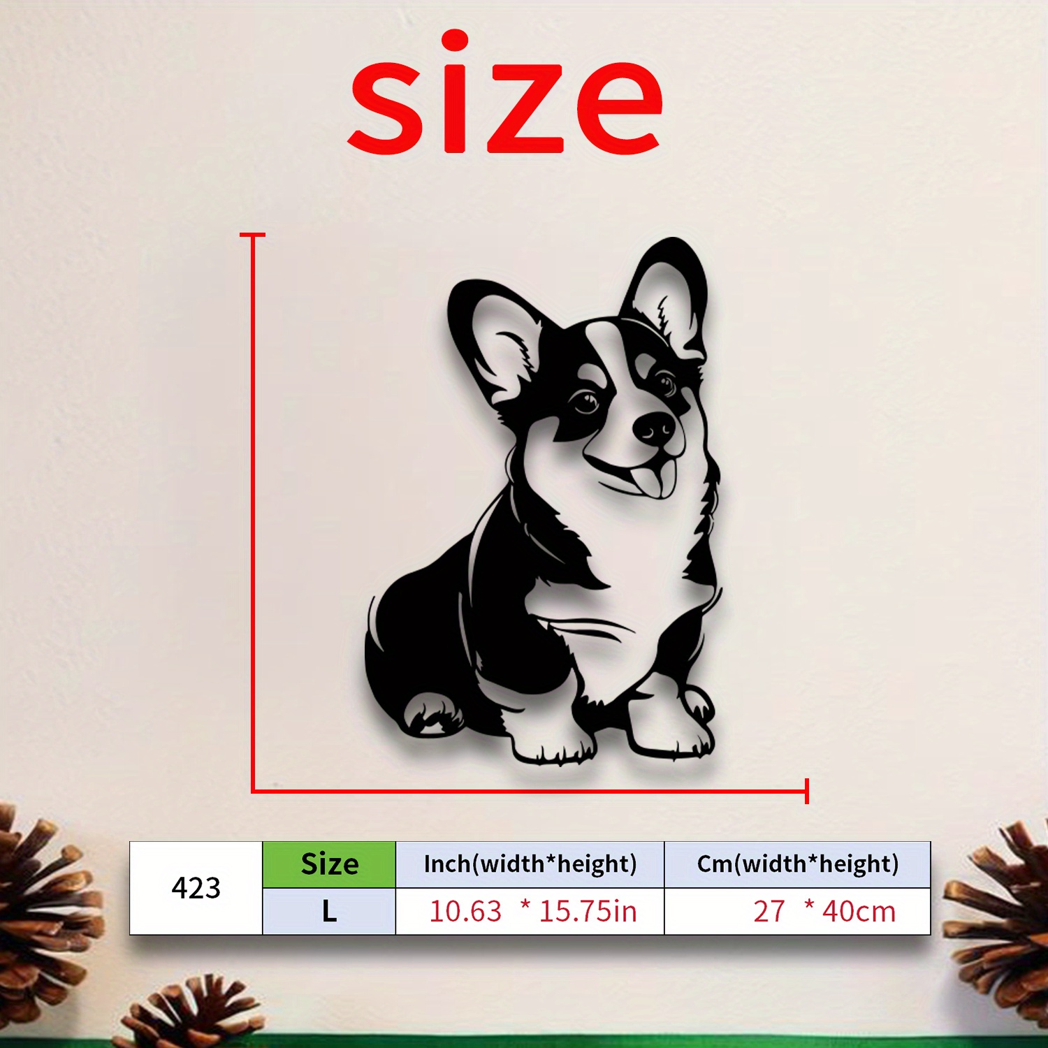 TEMU Edition Corgi Metal Wall Art - 15.75 Inch Black Iron Dog Sculpture, Cartoon-style Home Decor For Living Room & Bedroom, Unique Gift For Dog