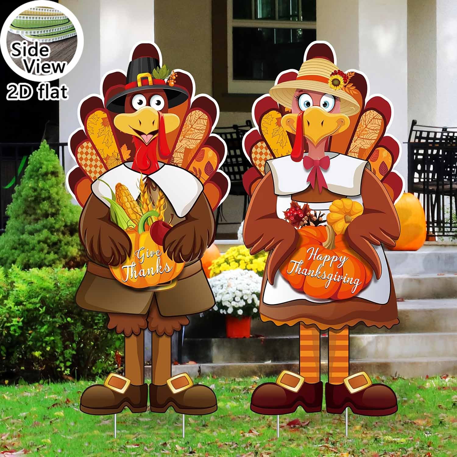 TEMU 2d Flat, [2d Flat] 2d Flat Autumn Thanksgiving Yard Stake, Thanksgiving Turkey Yard Stake Decoration, Turkey Outdoor Lawn Party Decor Prop, 2d