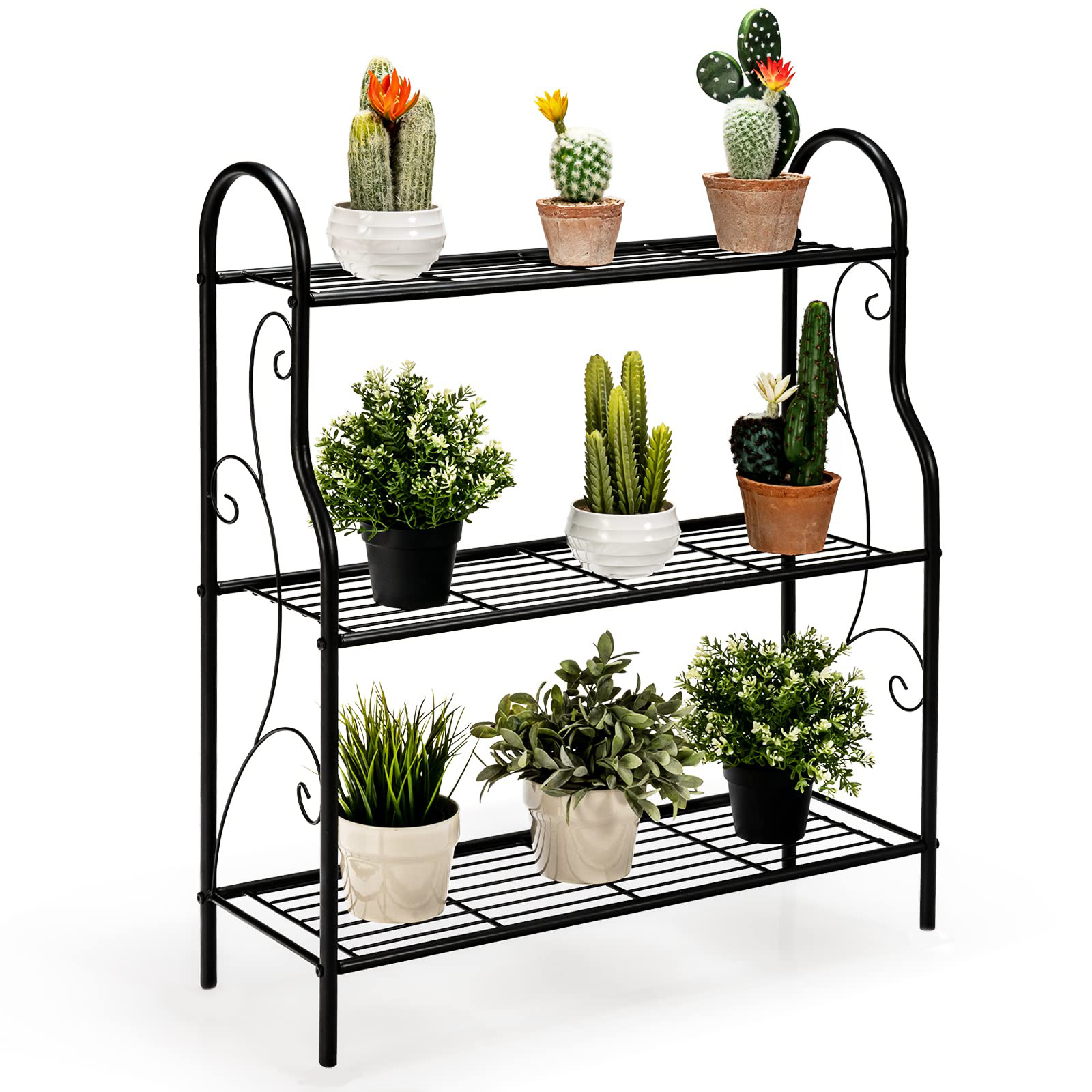 Three-layer Metal Display Stand, Flower Stand And Shoe Rack. Large Capacity, Sturdy And Durable, With Rust-proof Material. Used Indoors And Outdoors
