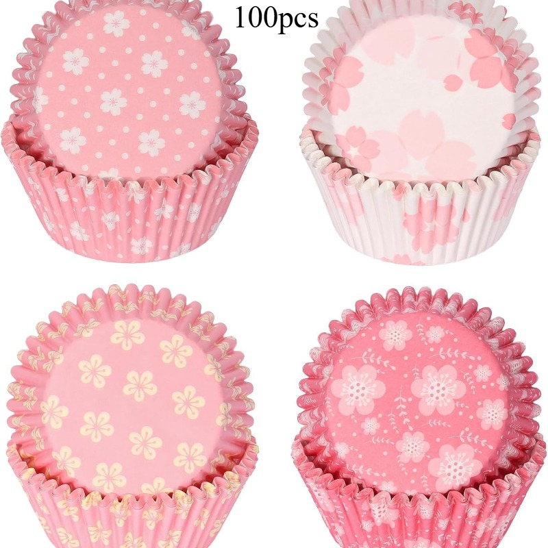 E-shop 100/200/300 Stück rosa 5*3 cm Cupcake-Formen in 4 verschiedenen Designs, geeignet für Brot, Kuchen und Pfannkuchen, für Heimküchen und