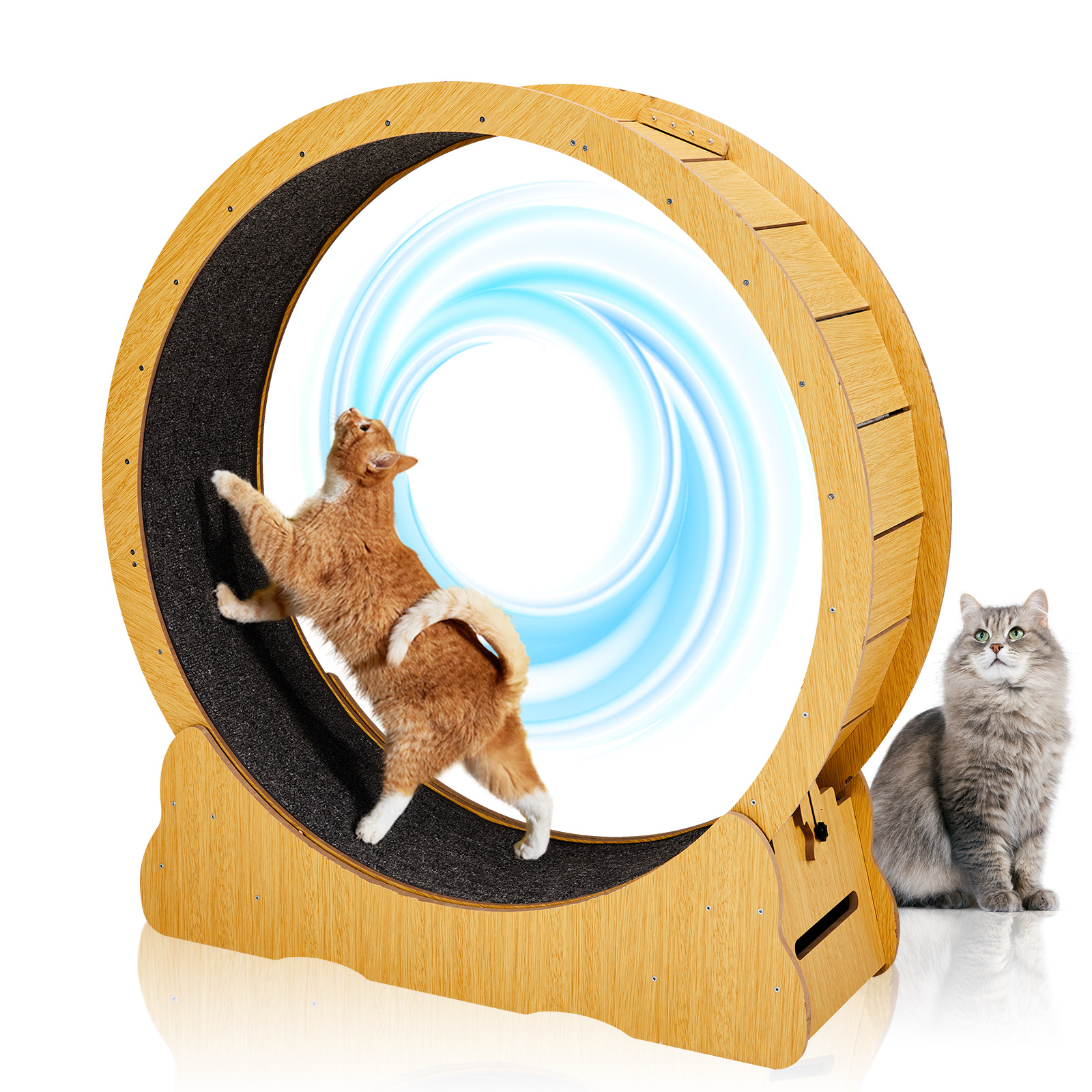 TEMU Kattenrenwiel voor binnenkatten, kattenloopband, Kattenfitnessmeubilair, Kattenhardlooploopbandwiel met getapijteerde baan, voor een langer van