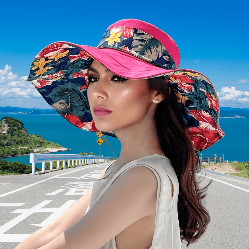 1pc Women'S Summer Beach Hat with Extra Large Brim, Outdoor Vacation Travel  Hiking Foldable Sun Hat, Sunshade Cap, Elegant with Gift Ribbon and Windpr