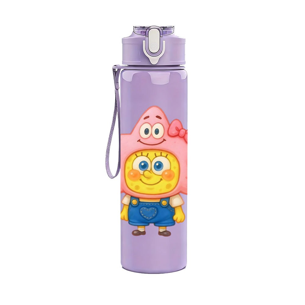 TEMU 1pc Pink Small Animal Single Person Cute Cartoon Portrait, 750ml/26oz, Colored Plastic Sports Water Bottle, Cute Print, Leak-proof With Pop-up