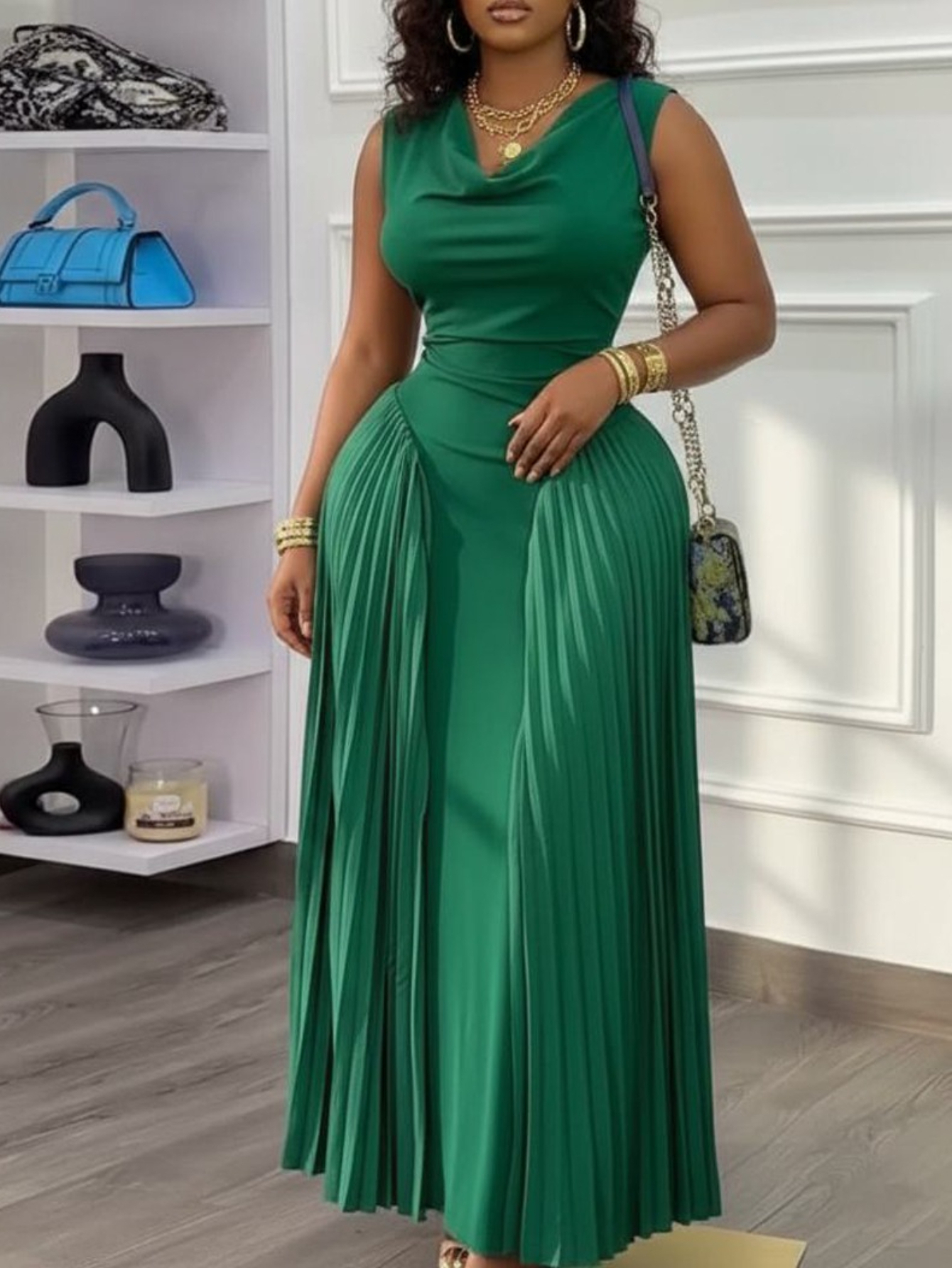 fitted lace wedding dress Kearny Ruffle Maxi Dress - Dark Green Floral main image 1