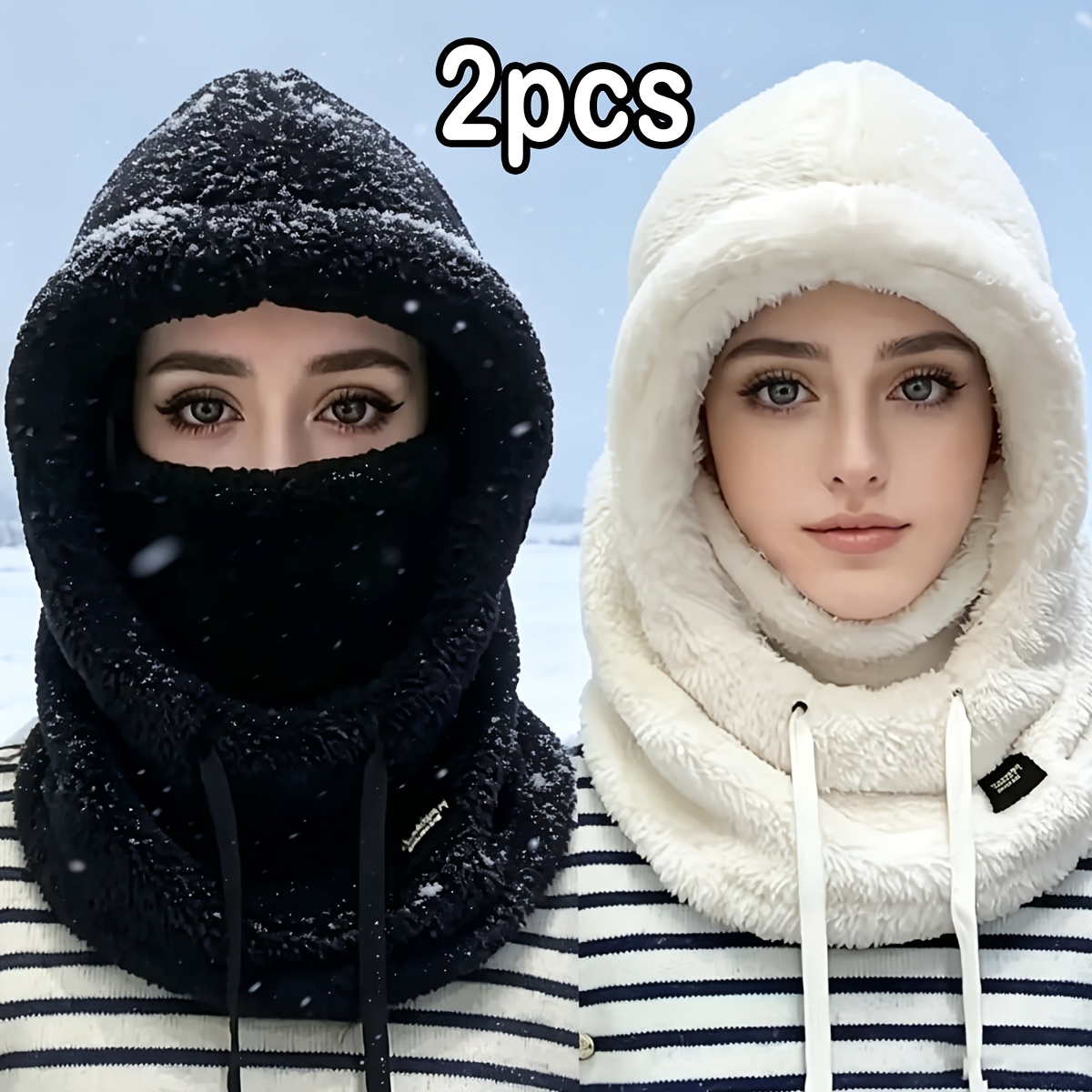 TEMU 2pcs Bonnet Balaclava d'Hiver, Chapeau en Peluche, Chapeau à Enfiler, Chaud - Chapeau de Voyage et d'Extérieur, Multicolore, Cadeau d'Hiver