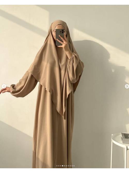 Plus Size - Plus Size, Khimar Gift Dress, Wear as well as Daily Use, Solid Color Pleated Loose Dress with Headscarf and Double Layer Veil P333