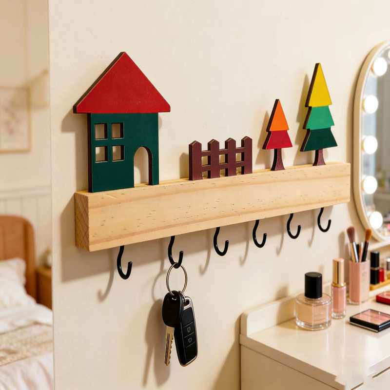 Schlüsselbrett Holz Mit Ablage – Wandmontage, 7 Haken, Für Flur, Wohnzimmer & Büro – Elegante Schlüsselaufbewahrung Ohne Bohren