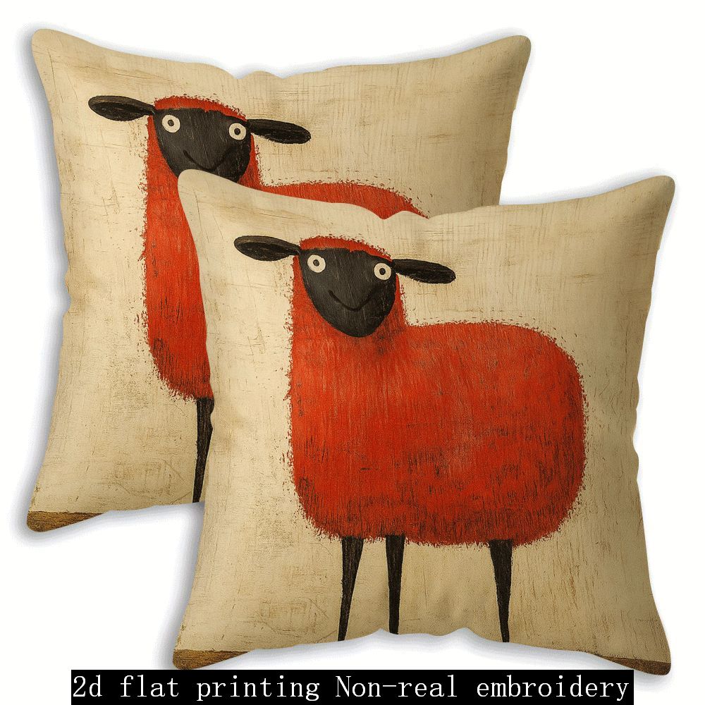 TEMU 2d Flat - 2pcs Set, Black Face Sheep Pattern Pillowcase, 18*18 Inches/45*45cm, 2d Single-sided Printing, With Zipper, Machine Washable Polyester