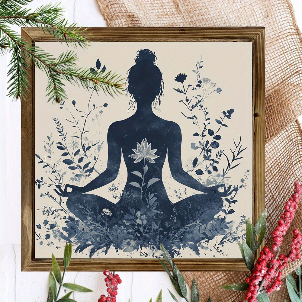 TEMU 2d Flat Wooden Print [1pc] Meditating Woman Wooden Wall Art, Wall Hanging Decor, Suitable For Living Room And Office, Manufacturing Wooden Sign,