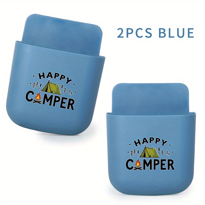 E-shop 2er-Set Camping-Handyhalter mit Textmuster, wandmontierte Hängebox, bohrfreie wandmontierte Aufbewahrungsbox, platzsparender multifunktionaler