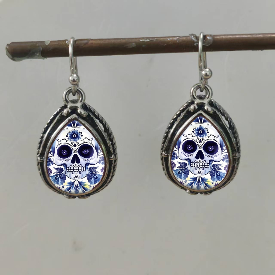 TEMU 2pcs Boucles d'oreilles Tête de Sucre Florales Boucles d'oreilles Jour des Morts Boucles d'oreilles Artistiques Boucles d'oreilles de Boucles