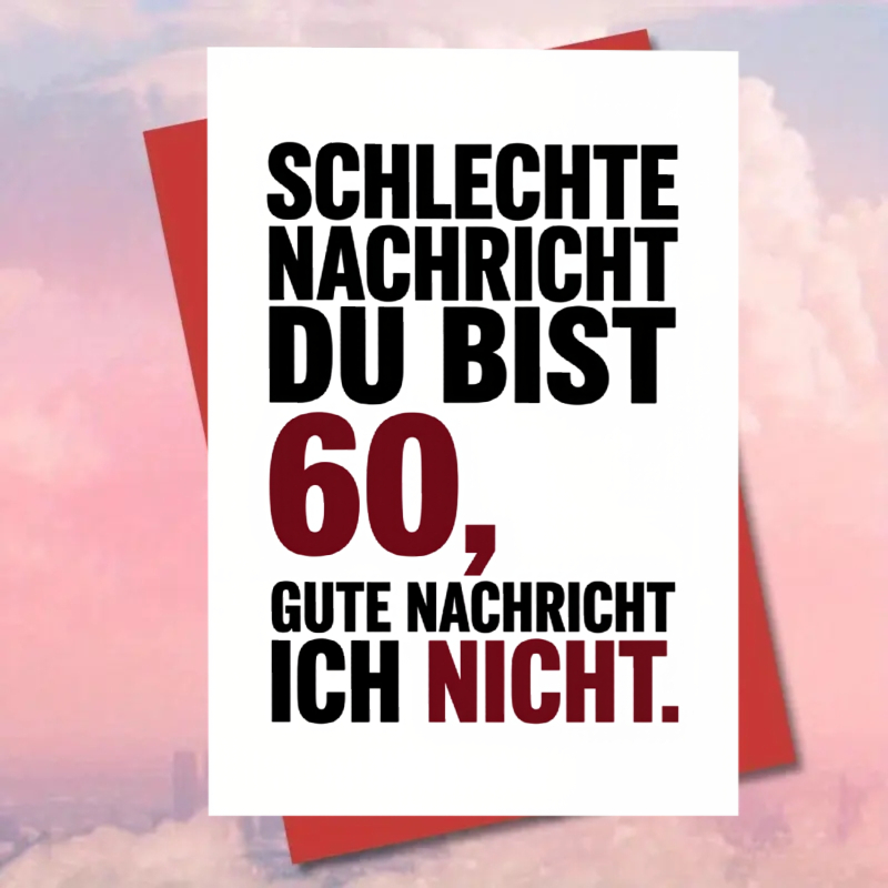 E-shop 1 Stück Lustige 60. Geburtstagskarte mit deutschem Humor - Alterswitze für 60 Jahre, humorvolle Grußkarte geeignet für 60. Geburtstagsdekoration