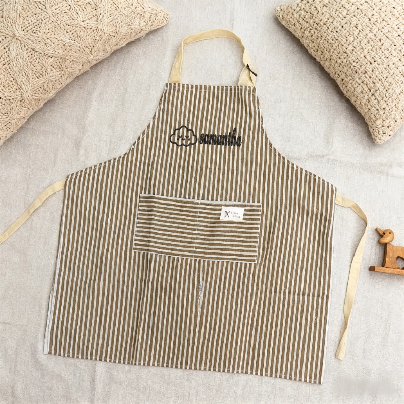 TEMU 【名入れ刺繍】カスタムストライプ柄エプロン、パーソナライズデザイン、レ用ウエストエプロン、ホームキッチンエプロン、心温まる実用的な記念品
