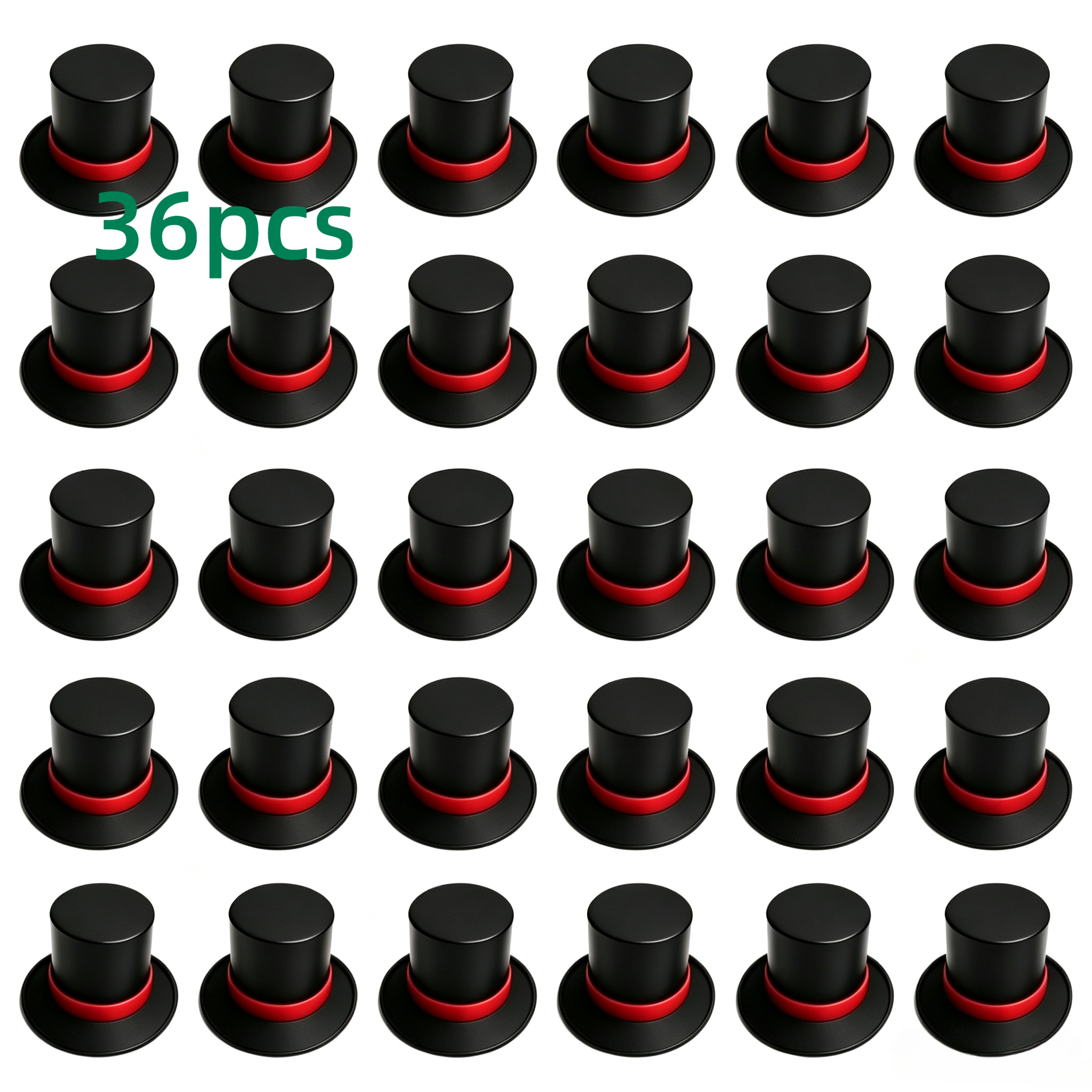 TEMU 36pcs/large Hat [4, 1cmx1.9cm] Christmas Ornament Snowman Hats, Plastic Clown Hats, Black Magician Top Hat Accessories For Decoration, Winter