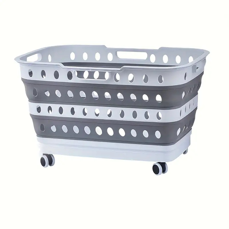 Retractable And Foldable Laundry Basket With Wheels - 45 - White Gray, Laundry Baskets