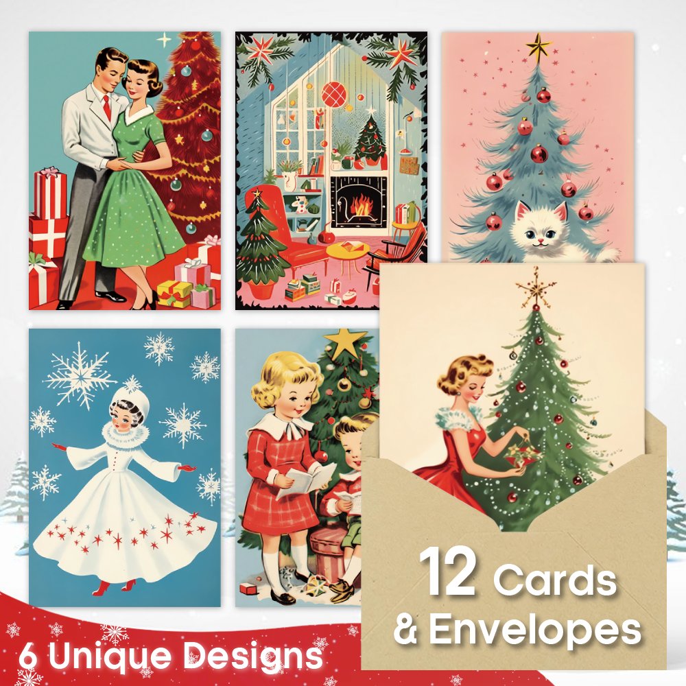 TEMU (12 Greeting Cards + 12 Envelopes) Vintage 1950s Christmas Greeting Card With Envelopes, Perfect For Greetings & Festive Cheer, Fun Gifts For ,