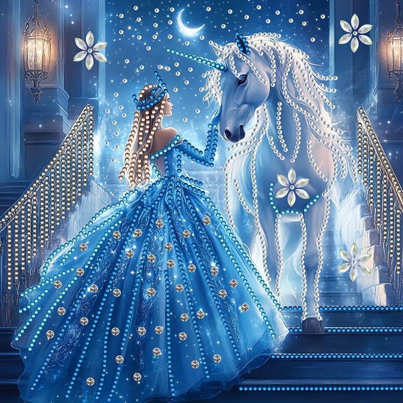 TEMU Kit de Pintura de Diamantes 5D, Princesa y Unicornio de la Luna, de Pared sin , de Calidad, Adecuado para Principiantes, Decoración Interior,