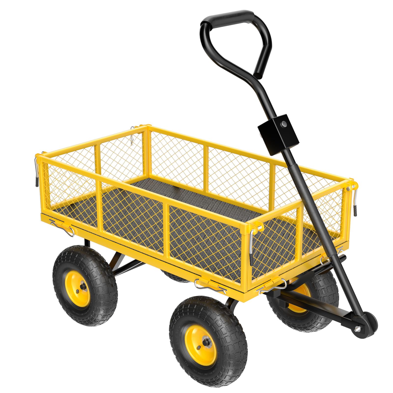Image of Bonnlo Metal Hand Truck & Trolley With 180° Swivel Handle And Removable Iron Mesh, 408kg Load Capacity, Dump Cart For Garden, Lawn, And Landscaping, 102×45×89cm, Yellow