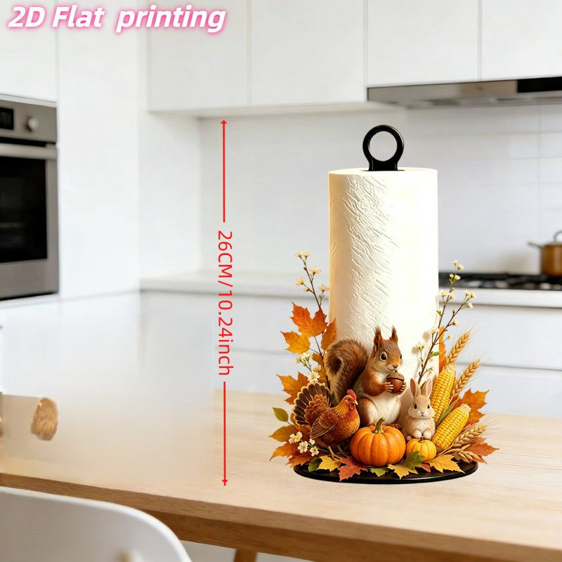 TEMU Support à papier de cuisine 2D à impression plate, 1 pièce, automne, , d'écureuil et de lapin, porte-papier de cuisine avec feuilles d'érable,