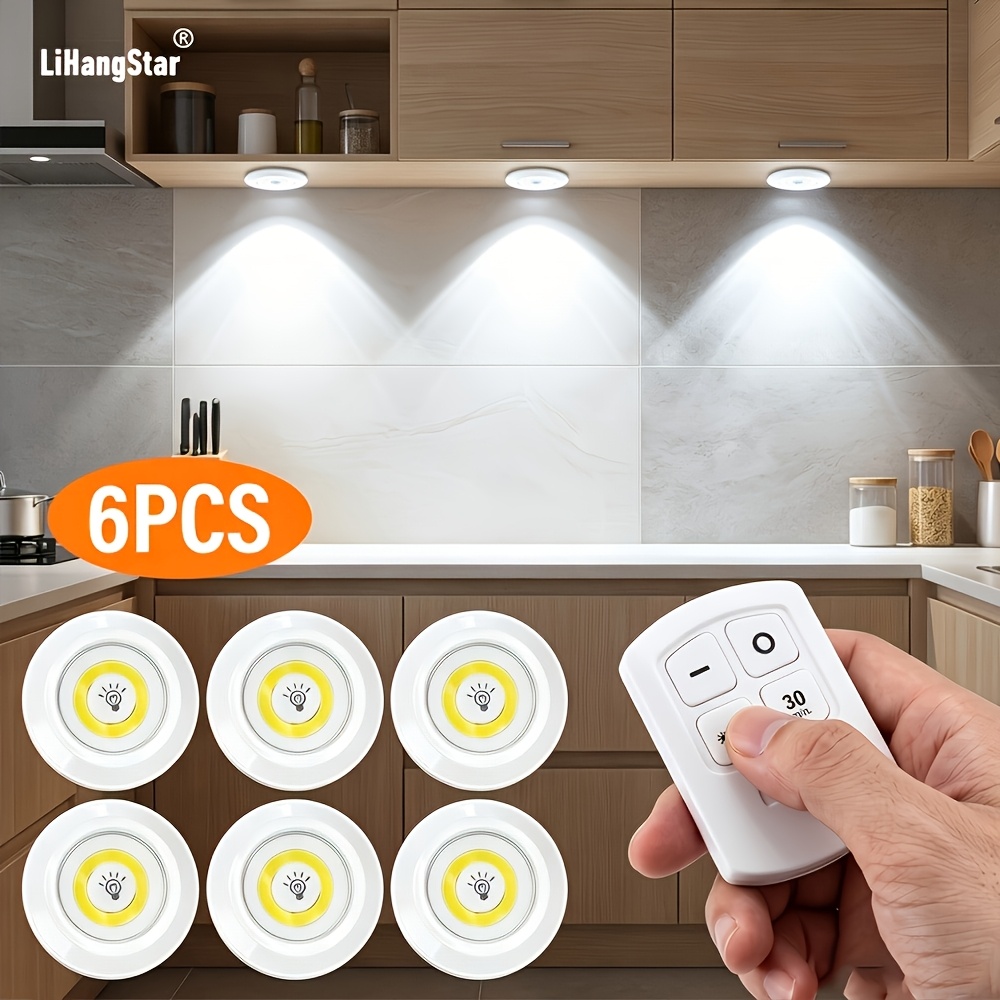 TEMU 6-pack Indoor Led Wall Lights With Remote Control, Under-cabinet Night Lights, Touch Control (requires 2 Or 3 Aaa Batteries-not Included), Timer