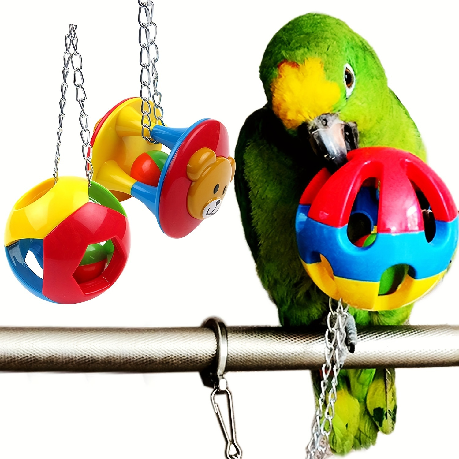 

Chewable Set For Parrots & Birds - Plastic Cage Balls With Chains, Interactive Hanging Play Toys