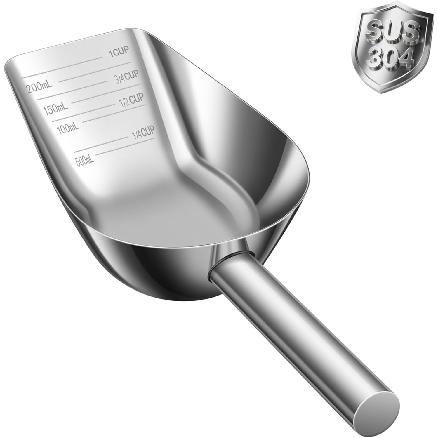 TEMU Pet Scoop Measuring 1-cup Stainless Steel Material | 1-cup Capacity | Measurements