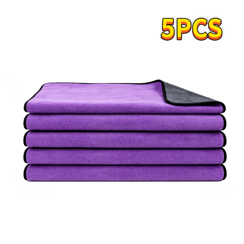 TEMU 5pcs Pack Upgraded Microfiber Car Cleaning Towels Suitable For Household & , Thick Double-layer Cloths, Highly Absorbent Quick-dry Suitable For