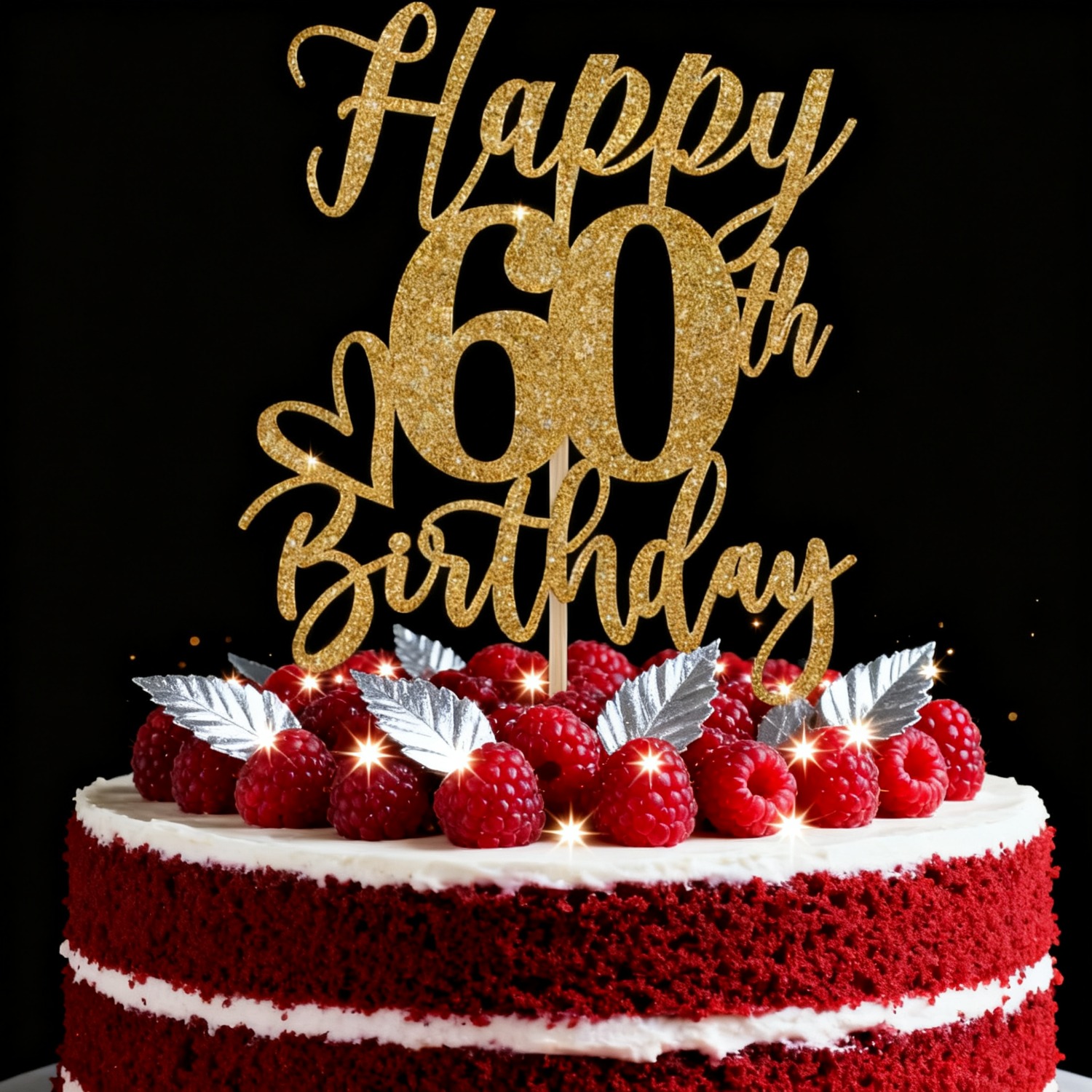 Image of 1pc Golden Glitter Happy Birthday Cake Topper, Funny Happy Birthday Party Supplies (happy 60th Birthday, Golden Glitter)