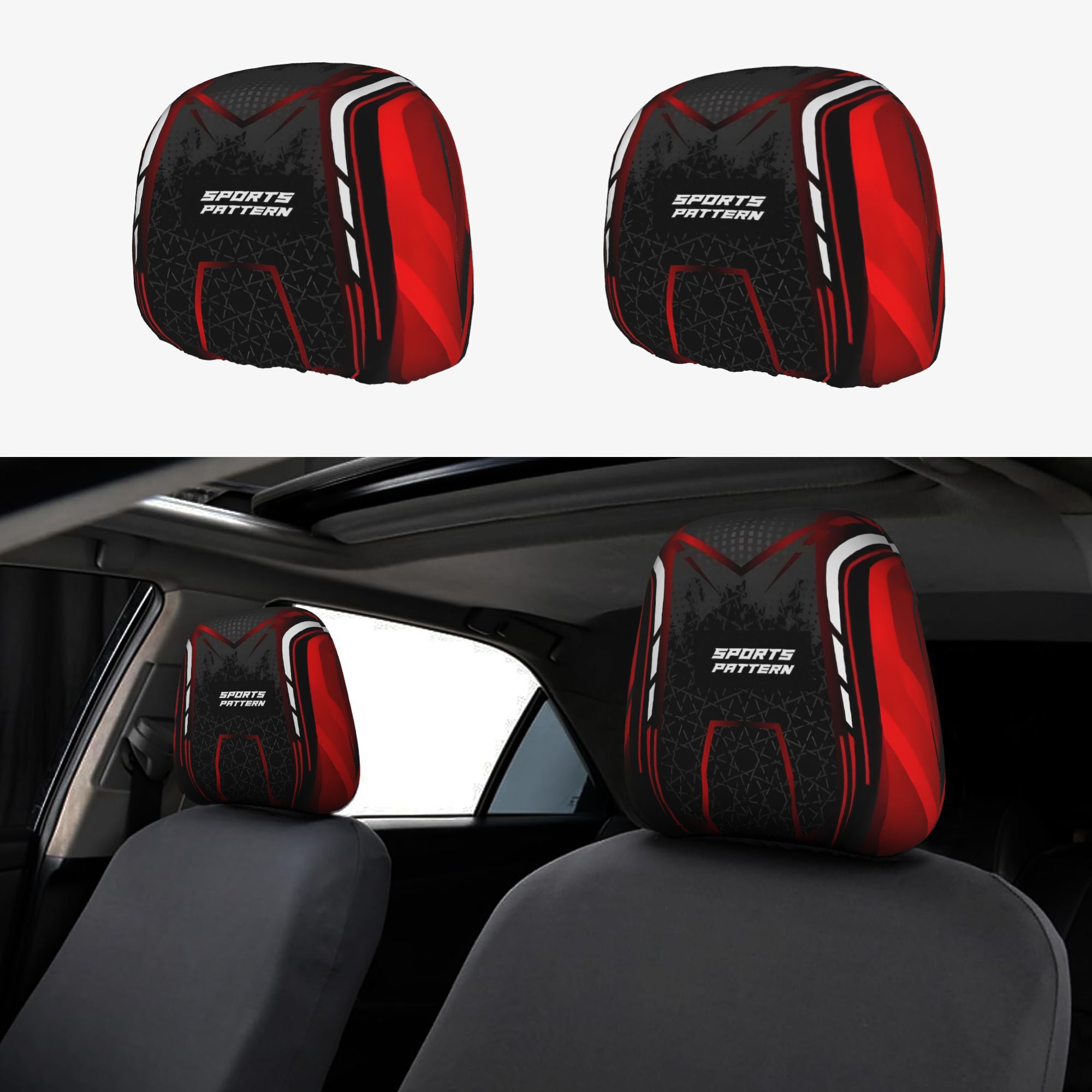 TEMU 2pcs Red And Black Sporty Style Car Headrest Covers, , Comfortable Protection And Decoration, Non-padded Design, Universal Fit For Suvs, Sedans,