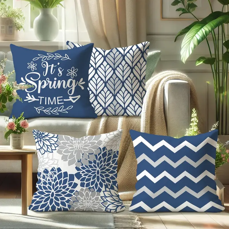 4pcs double sided printed geometric throw pillow covers soft plush retro spring decor with zipper closure machine washable multiple sizes for living room bedroom sofa seasonal decoration chevron print durable fabric home textiles sofa accessories textiles decorative pillows modern 2d flat Product details 4