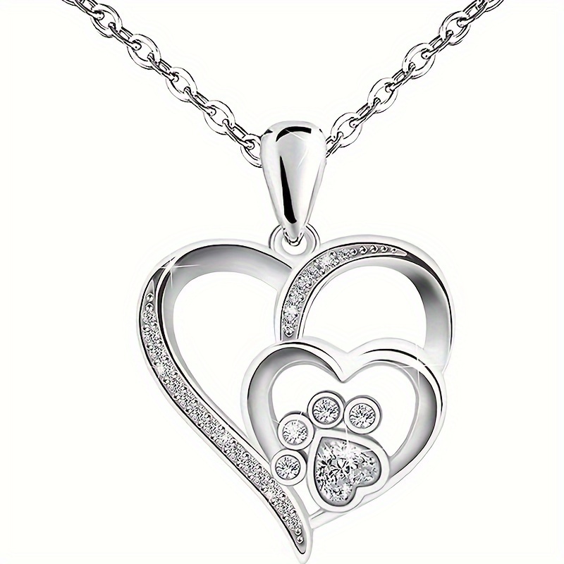 Image of 1pc Women Fashion Pendant Necklace Cute Cat Claw Inlay Zirconia Hollow Heart Shaped Necklace For Women Daily Dating Party Design Jewelry Additions Valentine's Day Gifts