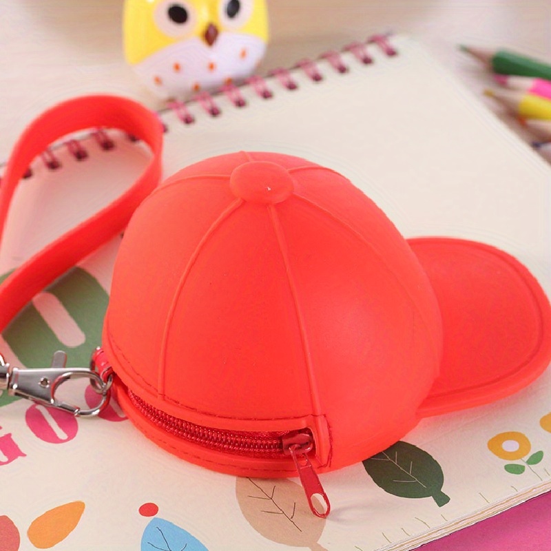 TEMU Pochette portamonete da donna in silicone a forma di mini cappellino da baseball da 1 pezzo, color , con cartone animato, per monete e chiavi
