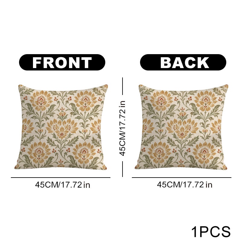 TEMU de cojín con estampado vintage de flores y hojas, impresión con flores doradas amarillas y naranjas, follaje verde sobre crema, múltiples