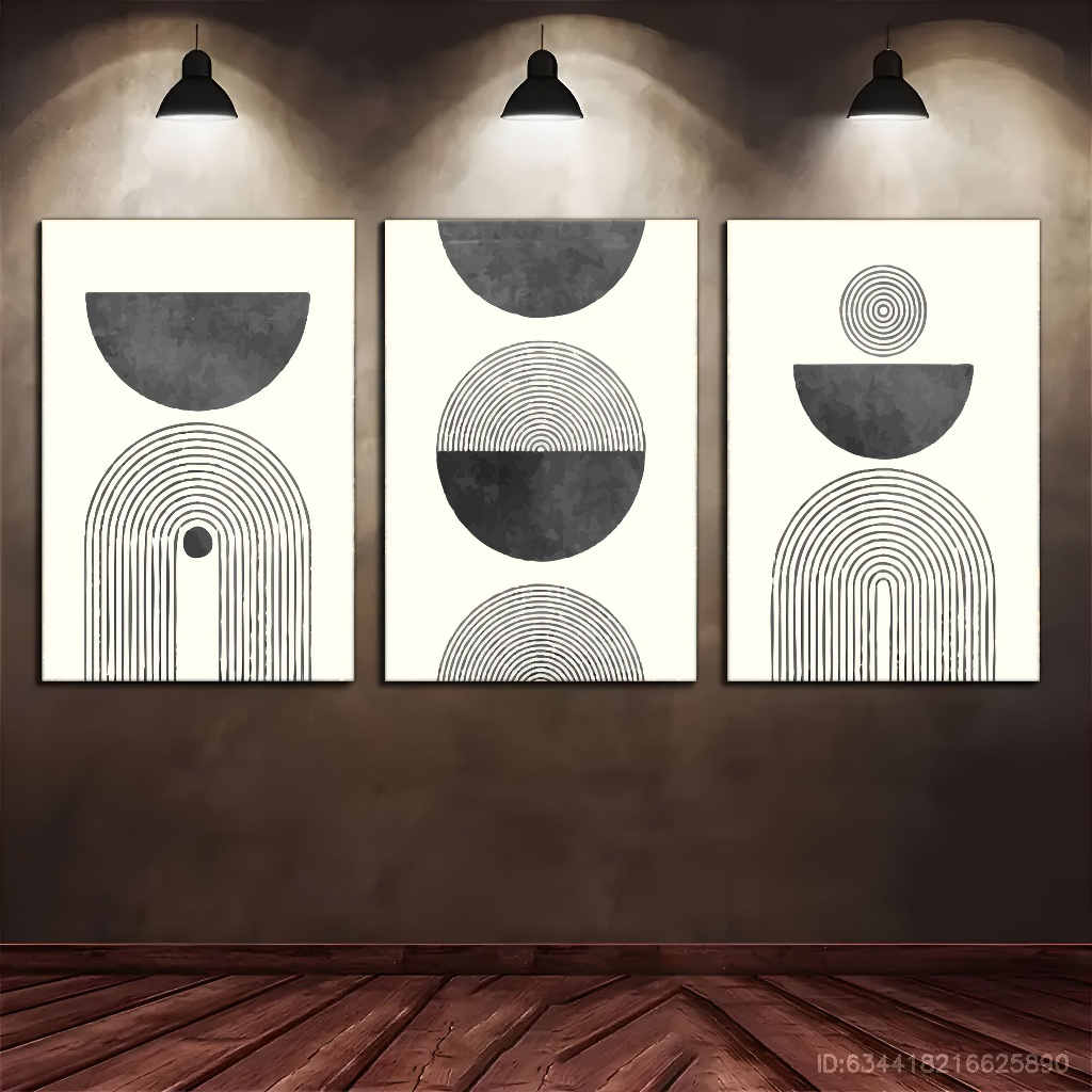 item picture 2d flat 2d flat a set of three framed canvas art prints featuring minimalist geometric designs in gray beige and black ideal for enhancing the decor of your living room office or home this modern wall art   with a wooden frame