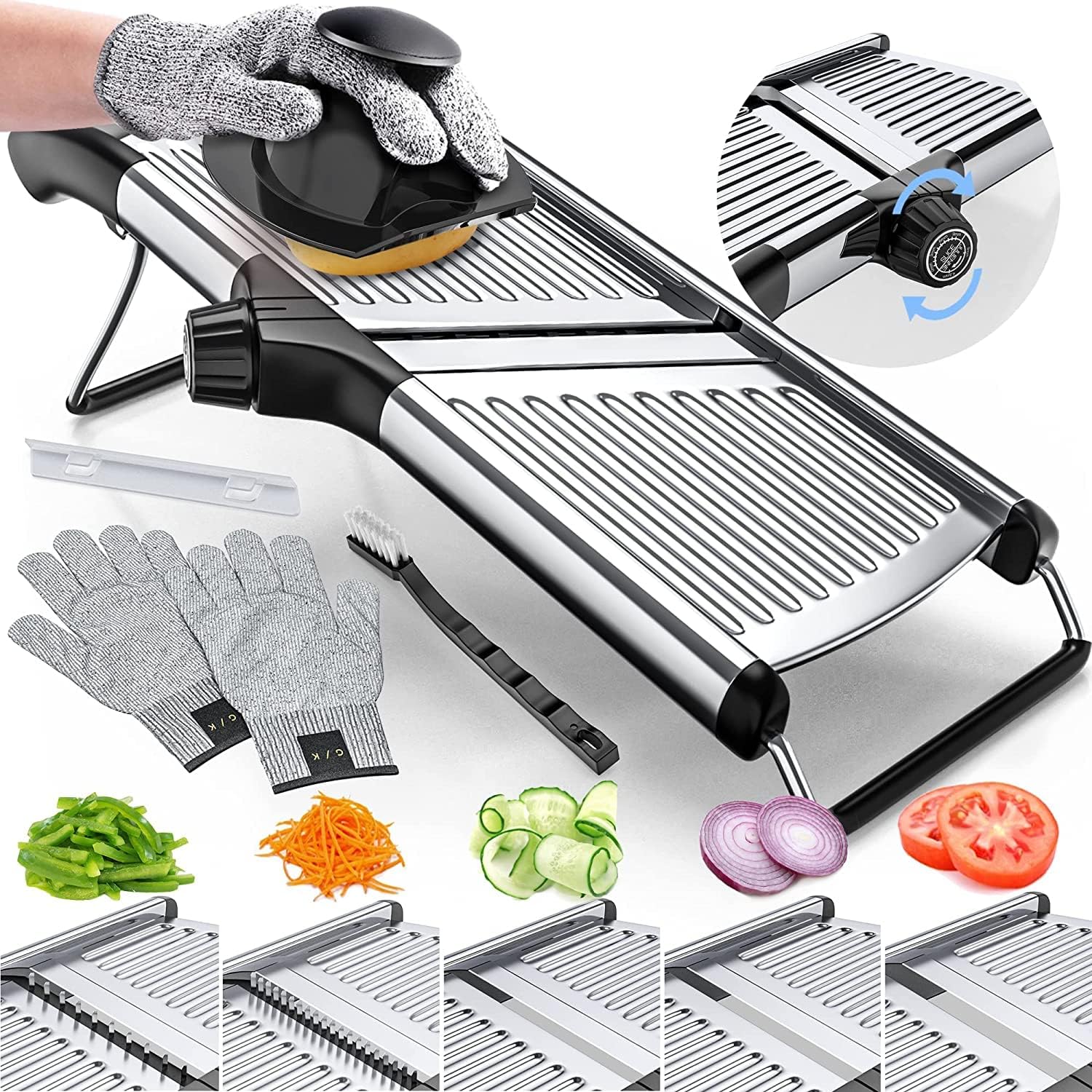TEMU Versatile Mandolin Food Cutter, Kitchen Mandolin Slicer, Suitable For Slicing Potatoes, Tomatoes, Carrots, Vegetables, Fruits, And Onions - Made Of Stainless Steel - Comes With 1 Protective Glove