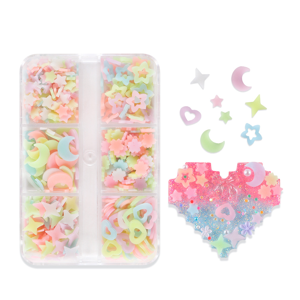 TEMU Luminous Soft Clay Slices Resin Shaker Fillers Stars Moon Glow In The Dark Keychains Making
