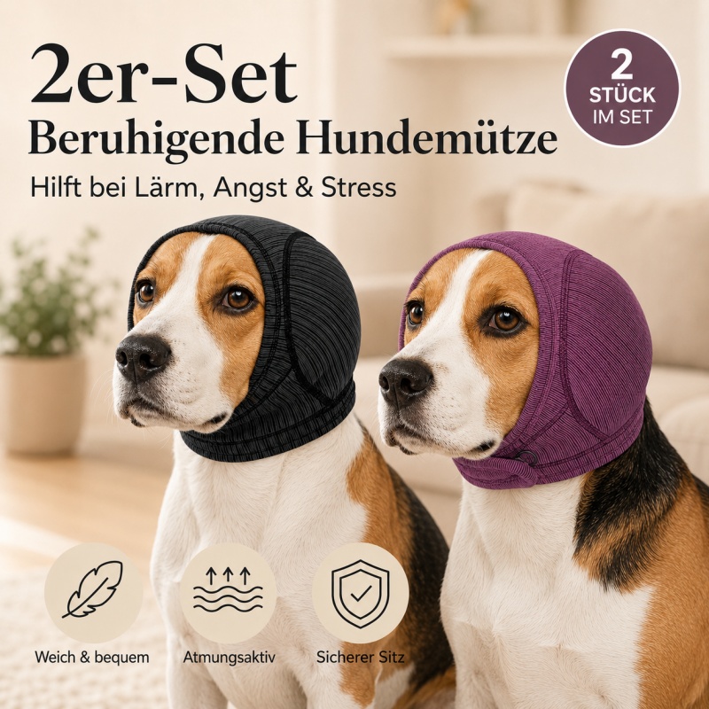 Image of 2 Pack Dog Ear Protection Head Wraps With Noise Reducing Ear Covers, Self-adaptive Comfortable Pet Snoods, Non-slip Ear Hoods Suitable For , Fireworks And Pet Grooming, Quick Dry Soundproof Fabric