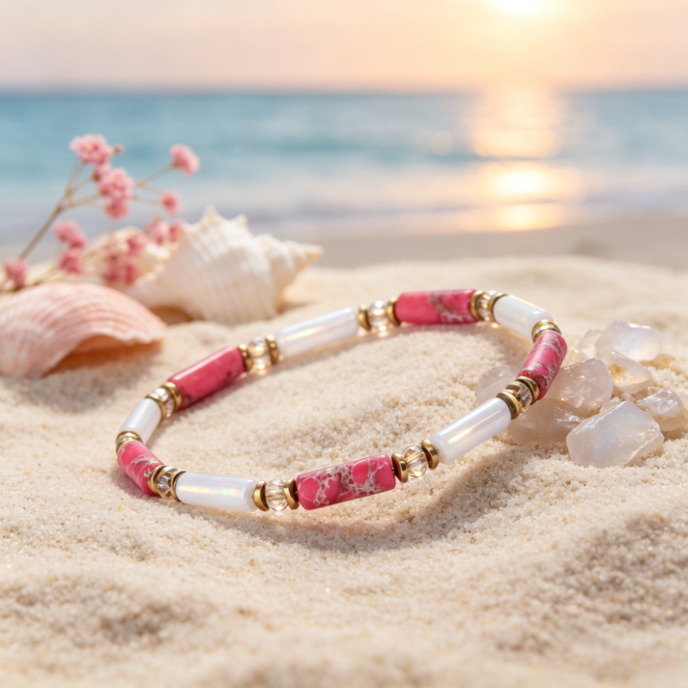 Natural Stone Pink Imperial Stone & Moonstone Bracelet