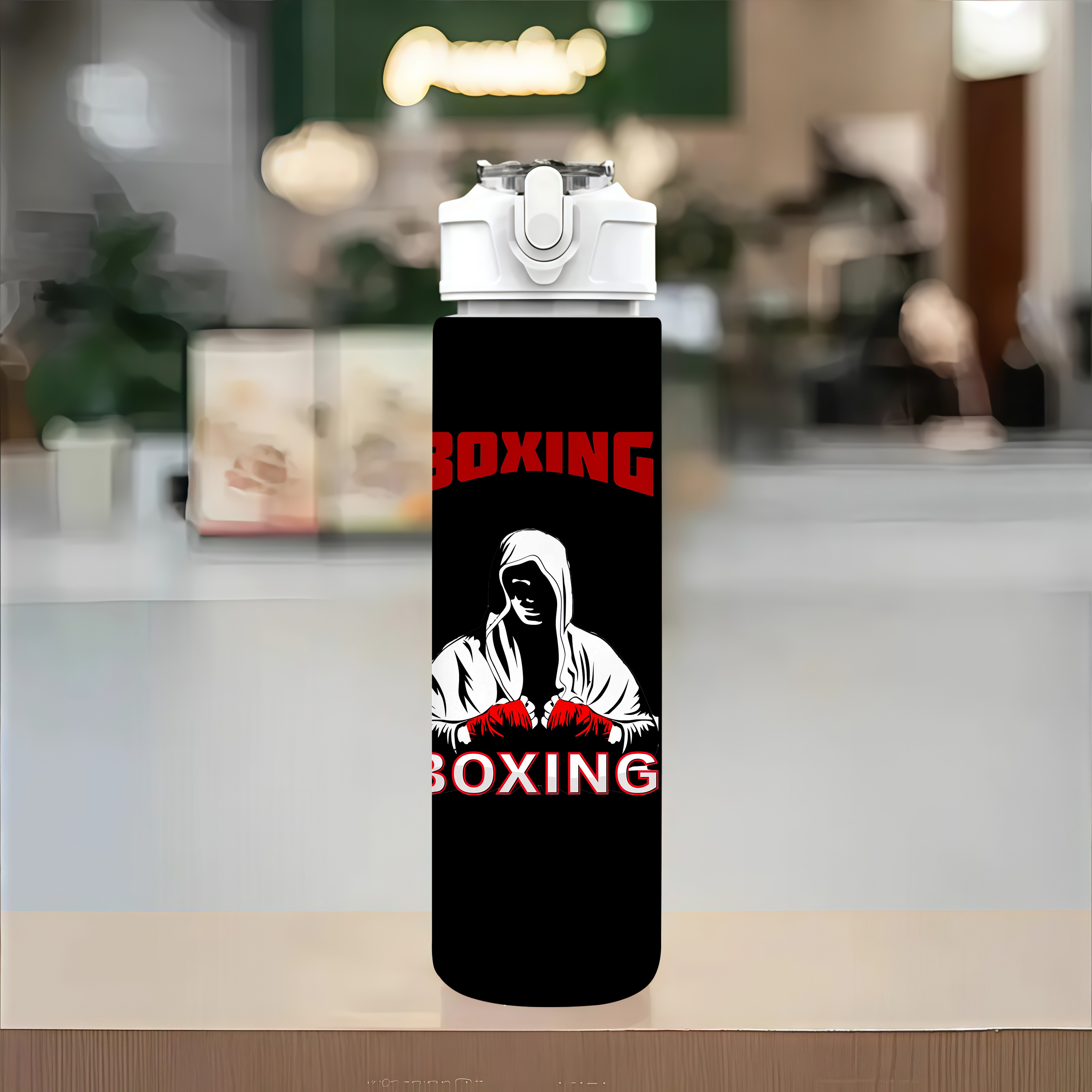 1pc Bouteille d'Eau Sportive en Plastique 750ml/26oz, Design Créatif Élément de Boxe, Imprimé Mignon, Couvercle Pop-Up Étanche, Léger, Durable, Grande Capacité, Réutilisable, Idéal pour Bureau, Gym, Sports Extérieurs, Yoga, Course, Halloween, Noël, Saint-Valentin, Thanksgiving, Cadeaux