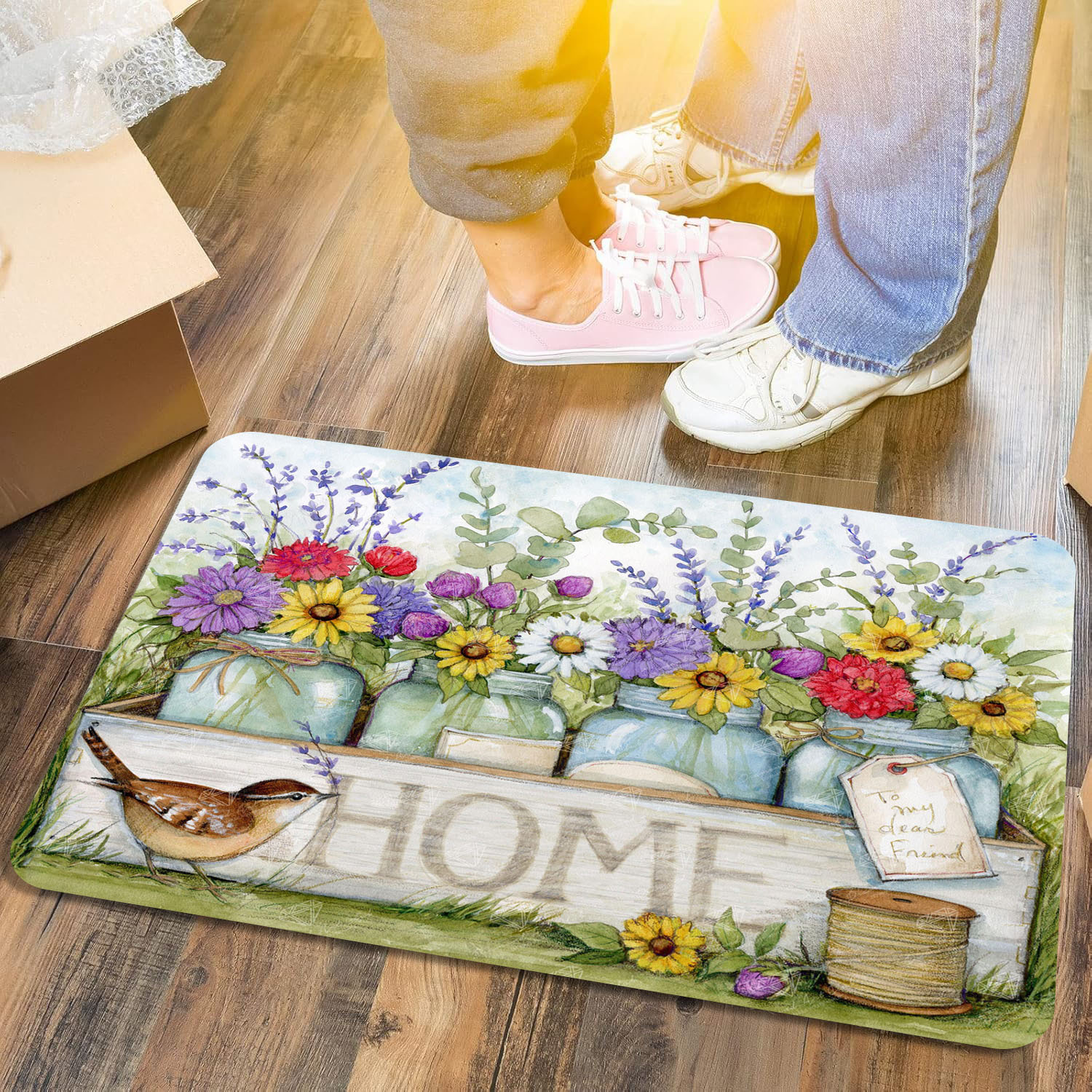 1pc spring floral and   home door mat fresh spring anti   kitchen decor machine washable stain resistant non slip polyester rectangle for easter and valentines day 1 2cm thick details 6