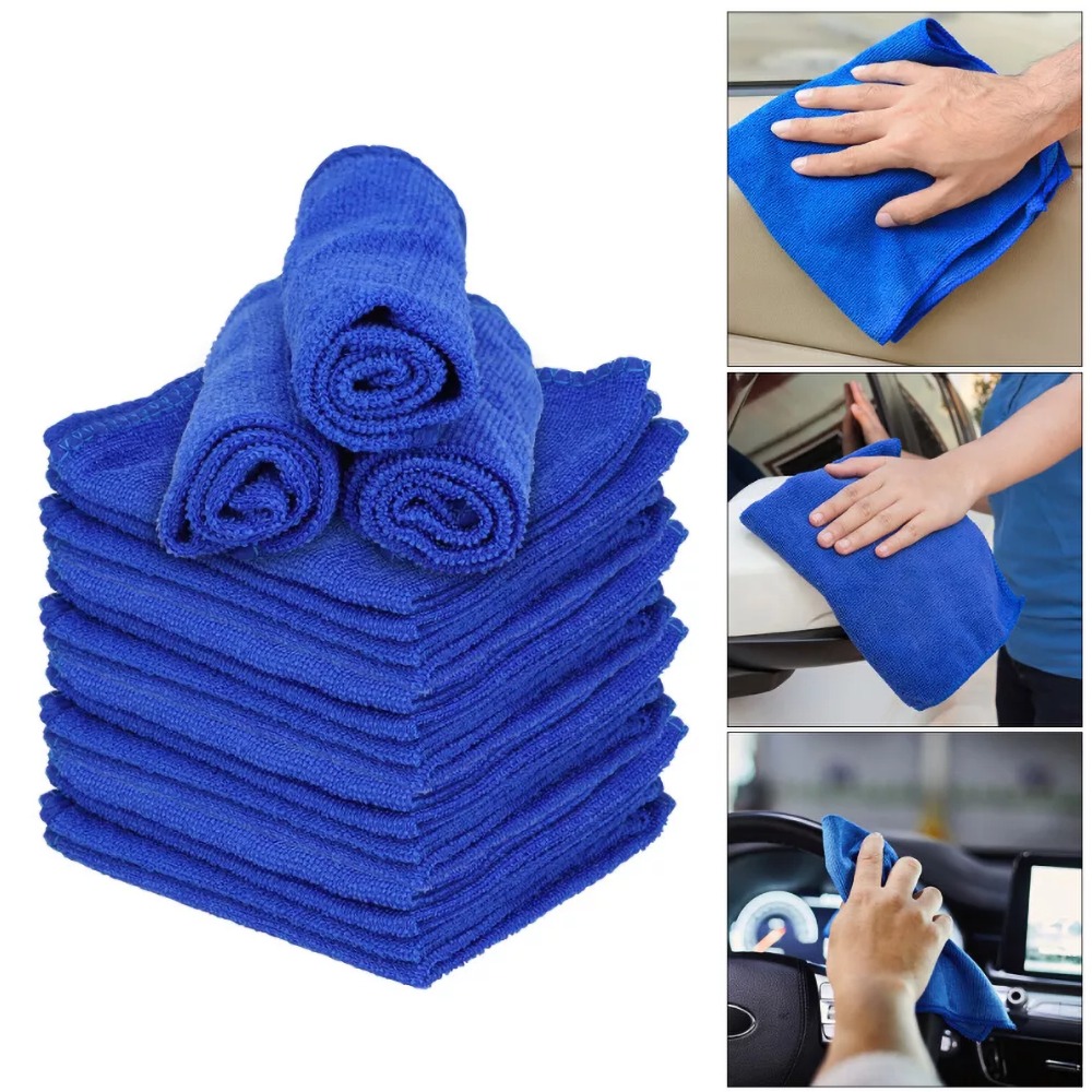 Image of 100 Pack Blue Microfiber Cleaning Cloths 30x30cm, Auto Polishing Towel - Car Wash Detailing Rags For Detailing