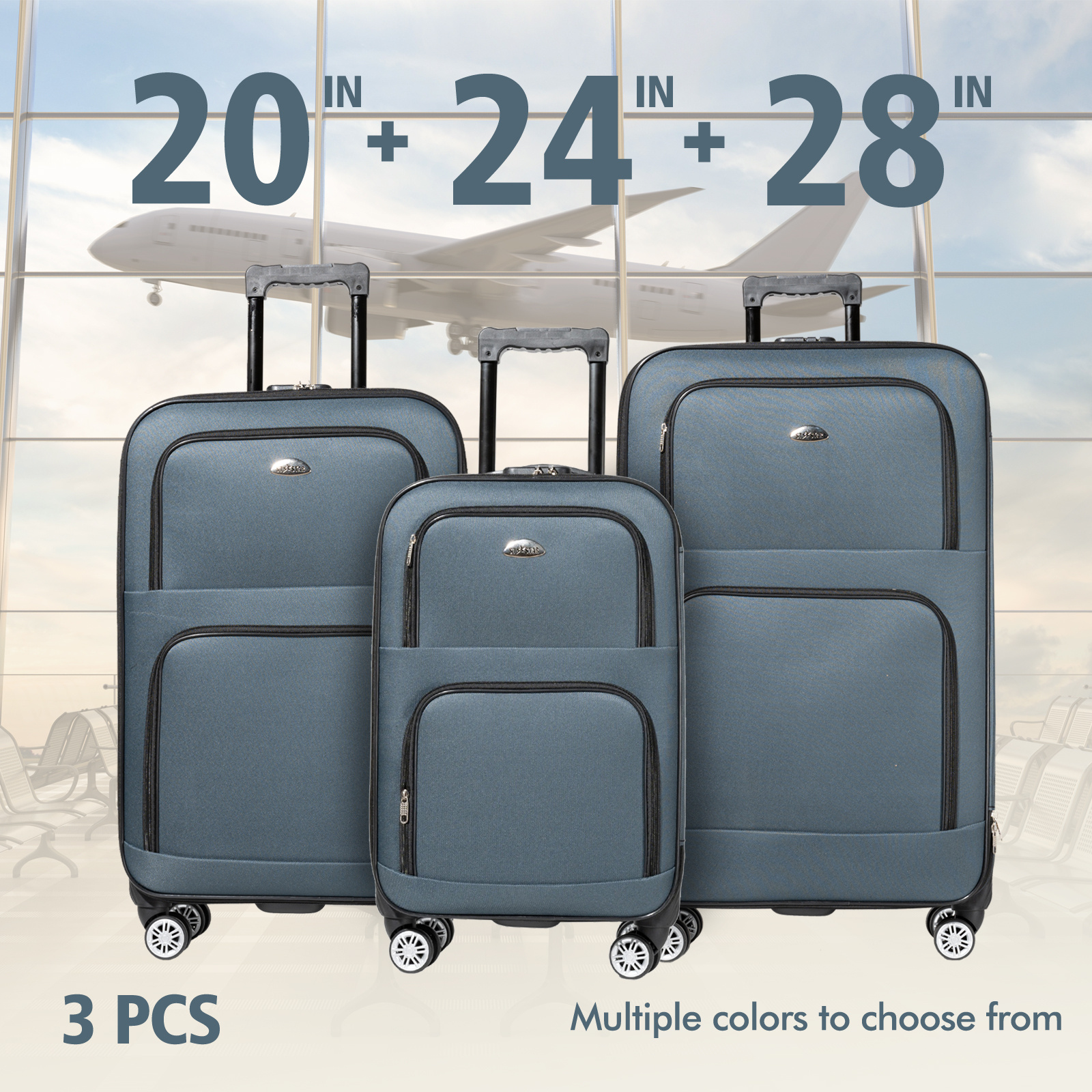 Find : Multi-functional Fabric Luggage- In 18", 20", 18/ 20" & 20/ 24/ 28" Sizes, 5 Trendy Hues. Perfect For Weekend Escapes, Business Trips & -the Essential Suitcase !
