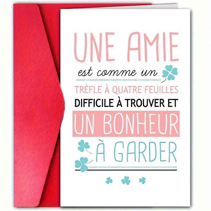 TEMU 1 pièce, Carte de vœux chaleureuse d' française avec enveloppe, 4,72 pouces * 7,09 pouces, Convient pour les de classe, les meilleurs amis,