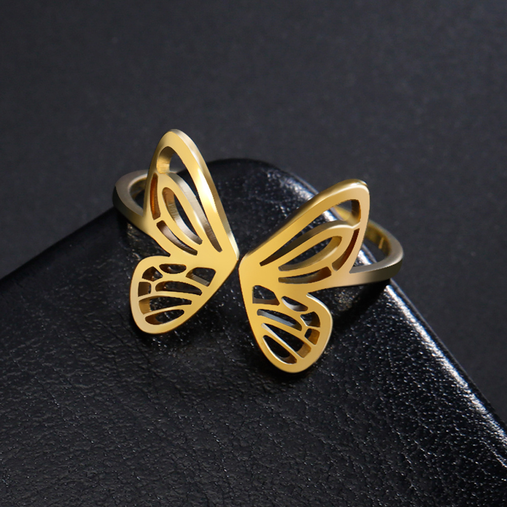 Stainless Steel Golden Color Opening Ring Fashion Women's Adjustable Ring Jewelry Trendy Wedding Birthday Gift
