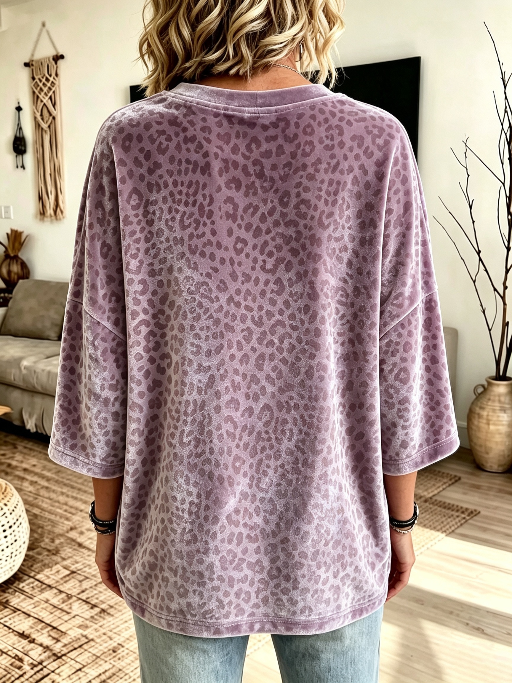 plus size new 2026 plus size womens velvet topartistic print womens round neck velvet top elegant leopard print loose casual topcasual and versatile