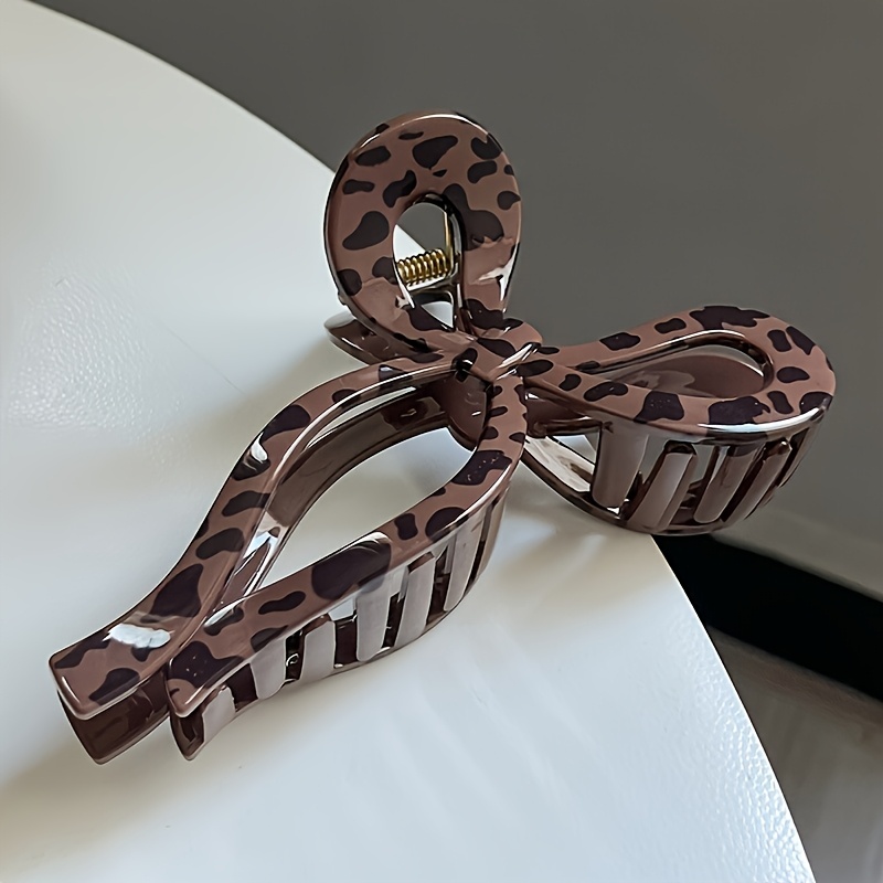 TEMU Large Geometric Hair Clip, Elegant Bow Leopard Print Hair Claw Clip, Fashion Hair Additions