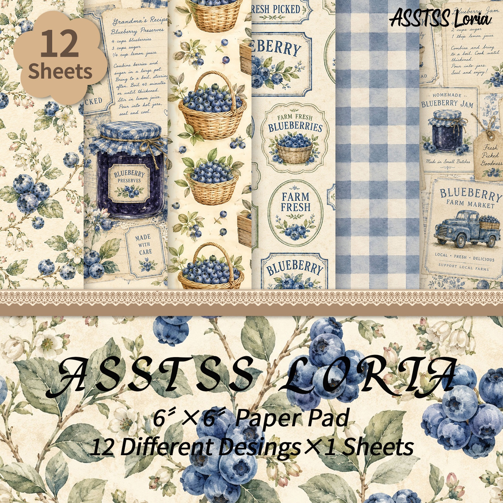 TEMU 12-sheet Asstss Loria 6x6 Inch Scrapbooking Paper Pad, Market Backing Paper Supplies, Heavyweight Cardstock For Journaling, Collage Art,