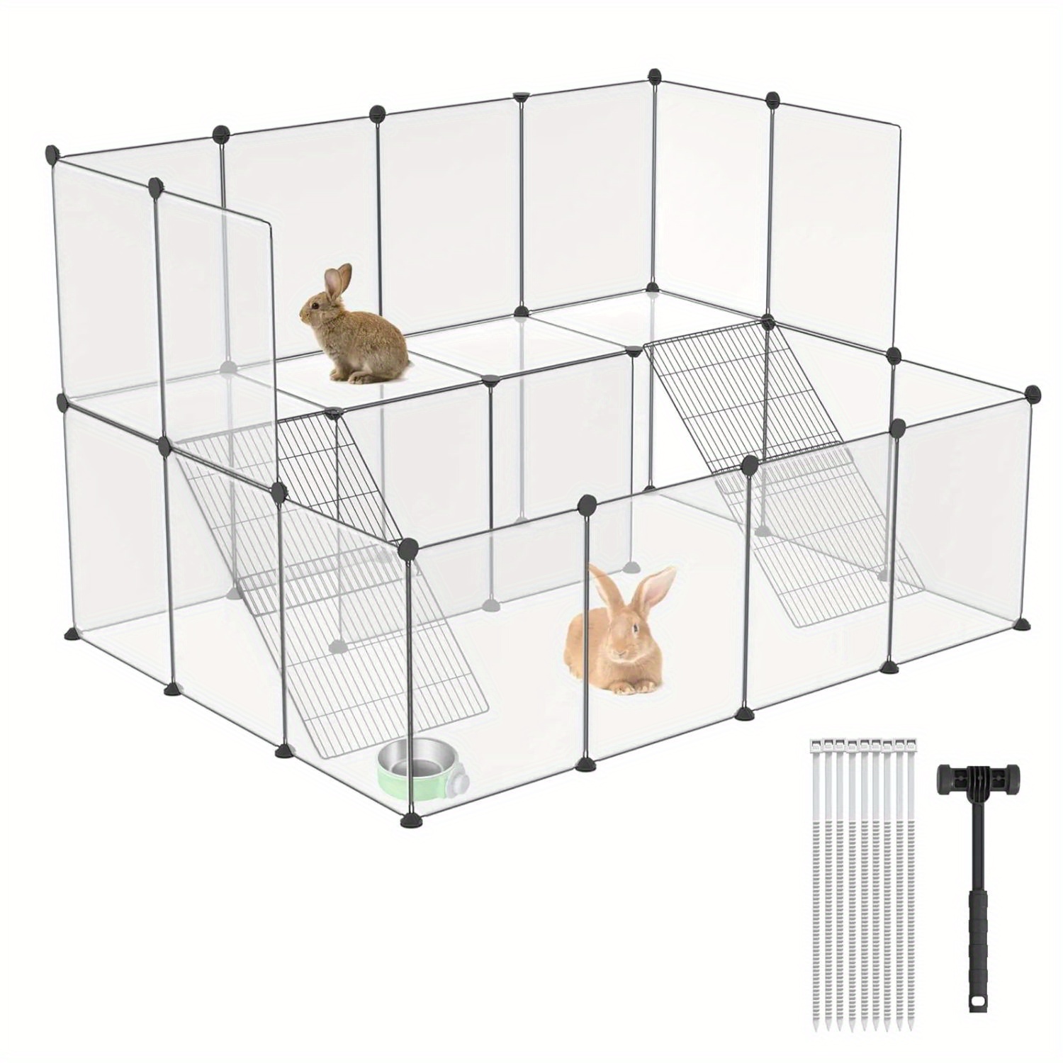 TEMU Rabbit Enclosure 26pcs Plastic Small Animal Playpen Diy Assembly With Removable Floor Panels & Rubber Mallet Outdoor Enclosure For Hamsters,